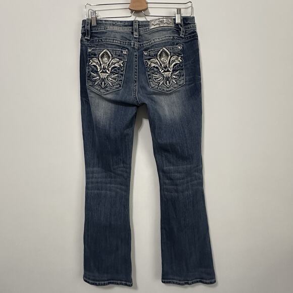 Miss Me Womens Jeans 27 Mid Rise Easy Boot E3304EBS Bling Pockets 30x28 Blue - Picture 7 of 9